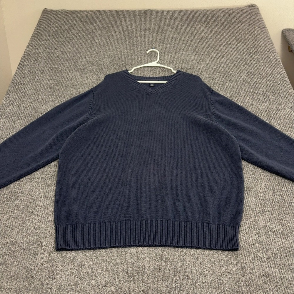 Lands' End Sweater Mens 2XL Navy Blue Cotton V Neck Drifter Classic Preppy